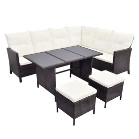 vidaXL 4-tlg. Garten-Lounge-Set mit Auflagen Poly Rattan Braun
