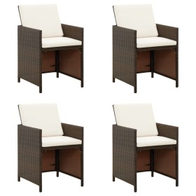 vidaXL Garten-Essstühle mit Kissen 4 Stk. Braun Poly Rattan