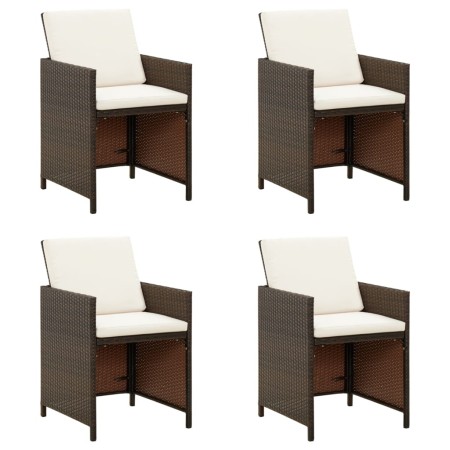 vidaXL Garten-Essstühle mit Kissen 4 Stk. Braun Poly Rattan