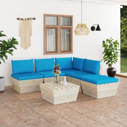 6-tlg. Garten-Sofagarnitur aus Paletten mit Kissen Fichtenholz