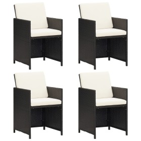 vidaXL Garten-Essstühle mit Kissen 4 Stk. Schwarz Poly Rattan