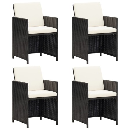 vidaXL Garten-Essstühle mit Kissen 4 Stk. Schwarz Poly Rattan