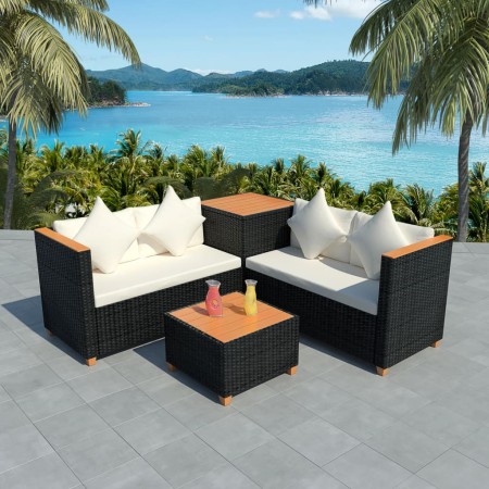 vidaXL 4-tlg. Garten-Lounge-Set mit Auflagen Poly Rattan Schwarz