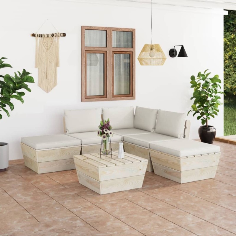 6-tlg. Garten-Sofagarnitur aus Paletten mit Kissen Fichtenholz 6-tlg. Garten-Sofagarnitur aus Paletten mit Kissen Fichtenholz