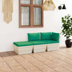 3-tlg. Garten-Sofagarnitur aus Paletten mit Kissen Fichtenholz