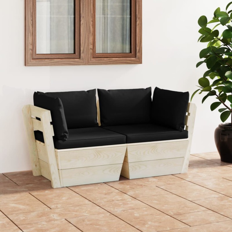 vidaXL Garten-Palettensofa 2-Sitzer mit Kissen Fichtenholz vidaXL Garten-Palettensofa 2-Sitzer mit Kissen Fichtenholz