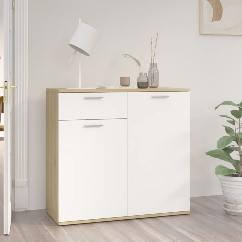 vidaXL Sideboard Weiß Sonoma-Eiche 80x36x75 cm Holzwerkstoff vidaXL Sideboard Weiß Sonoma-Eiche 80x36x75 cm Holzwerkstoff