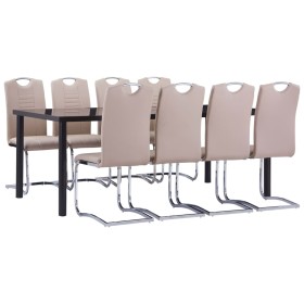 vidaXL 9-tlg. Essgruppe Kunstleder Cappuccino-Braun