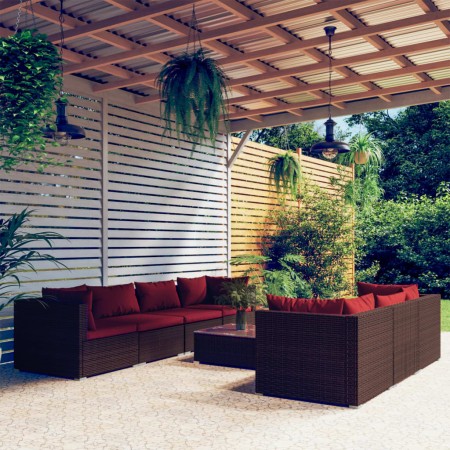 vidaXL 8-tlg. Garten-Lounge-Set mit Kissen Poly Rattan Braun