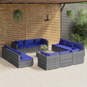 vidaXL 13-tlg. Garten-Lounge-Set mit Kissen Poly Rattan Grau