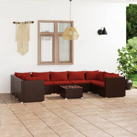 vidaXL 10-tlg. Garten-Lounge-Set mit Kissen Poly Rattan Braun