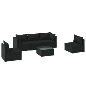 vidaXL 6-tlg. Garten-Lounge-Set mit Kissen Poly Rattan Schwarz