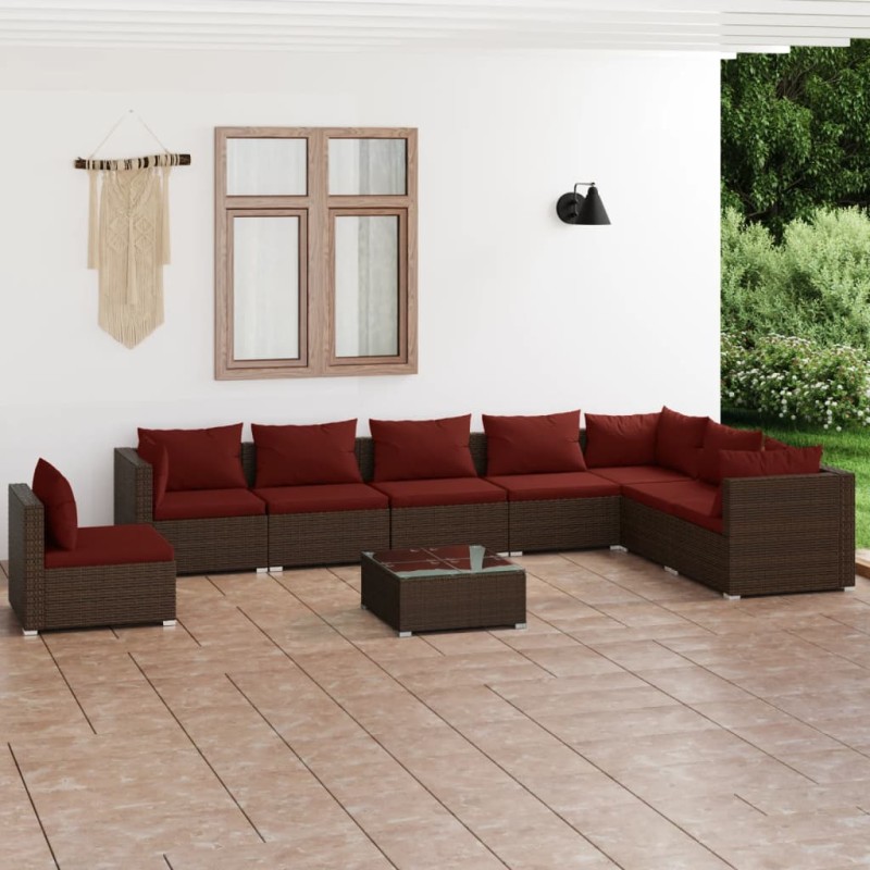 vidaXL 9-tlg. Garten-Lounge-Set mit Kissen Poly Rattan Braun vidaXL 9-tlg. Garten-Lounge-Set mit Kissen Poly Rattan Braun
