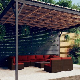 vidaXL 10-tlg. Garten-Lounge-Set mit Kissen Poly Rattan Braun
