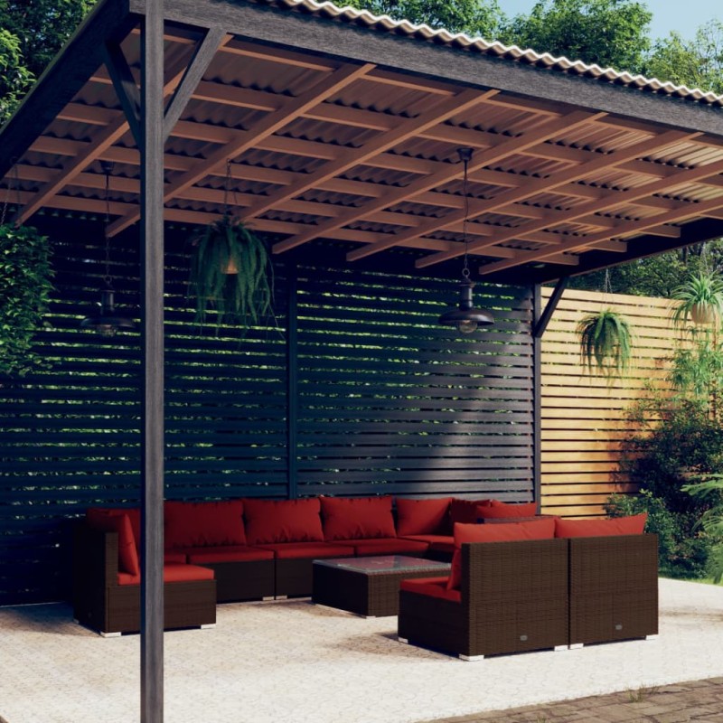vidaXL 10-tlg. Garten-Lounge-Set mit Kissen Poly Rattan Braun vidaXL 10-tlg. Garten-Lounge-Set mit Kissen Poly Rattan Braun