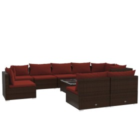 vidaXL 10-tlg. Garten-Lounge-Set mit Kissen Poly Rattan Braun