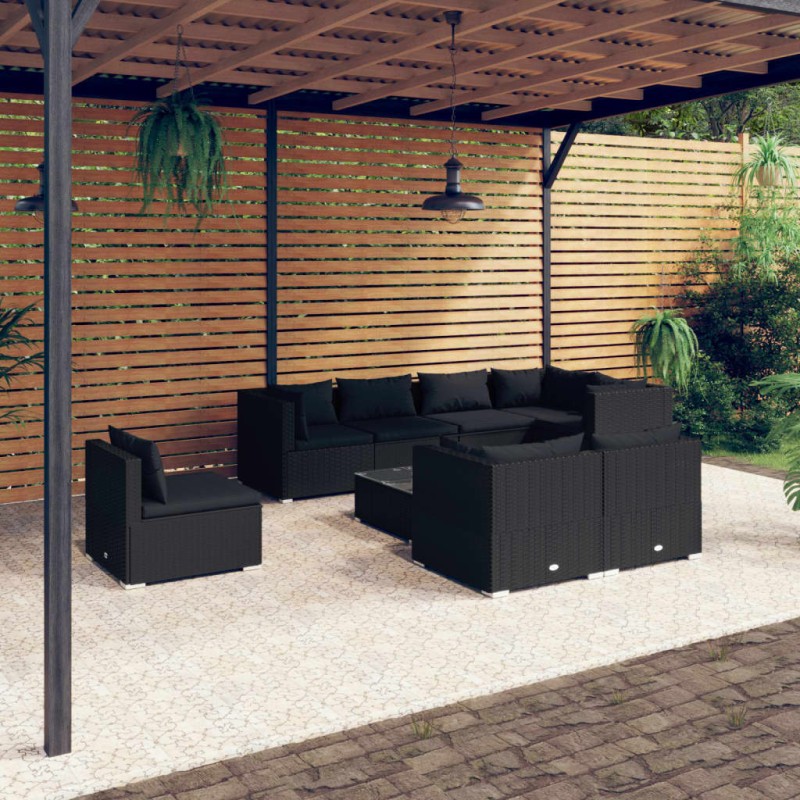 vidaXL 9-tlg. Garten-Lounge-Set mit Kissen Poly Rattan Schwarz vidaXL 9-tlg. Garten-Lounge-Set mit Kissen Poly Rattan Schwarz