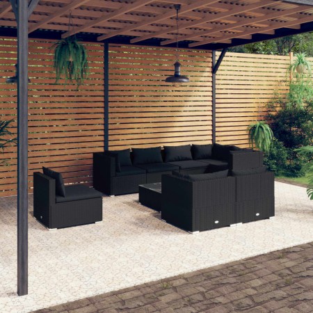 vidaXL 9-tlg. Garten-Lounge-Set mit Kissen Poly Rattan Schwarz