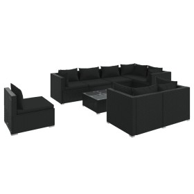 vidaXL 9-tlg. Garten-Lounge-Set mit Kissen Poly Rattan Schwarz