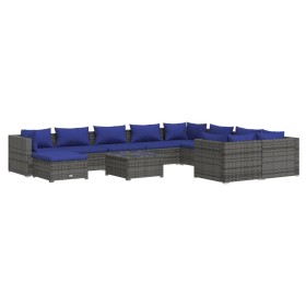 vidaXL 11-tlg. Garten-Lounge-Set mit Kissen Poly Rattan Grau