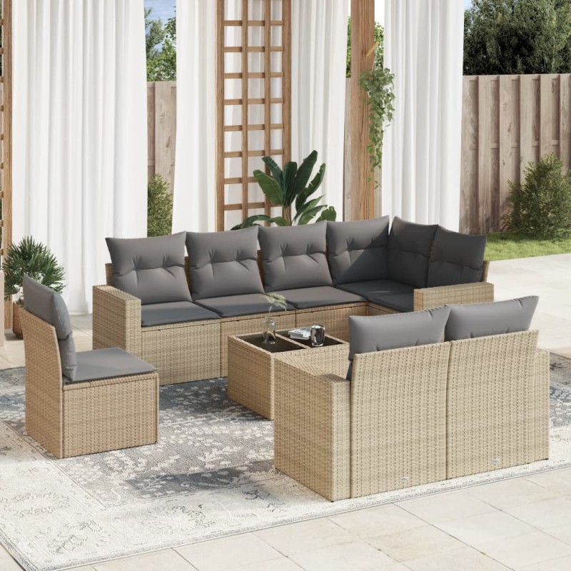 vidaXL 9-tlg. Garten-Sofagarnitur mit Kissen Beige Poly Rattan vidaXL 9-tlg. Garten-Sofagarnitur mit Kissen Beige Poly Rattan