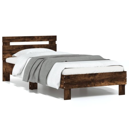 vidaXL Bettgestell mit Kopfteil Räuchereiche 75x190 cm Holzwerkstoff