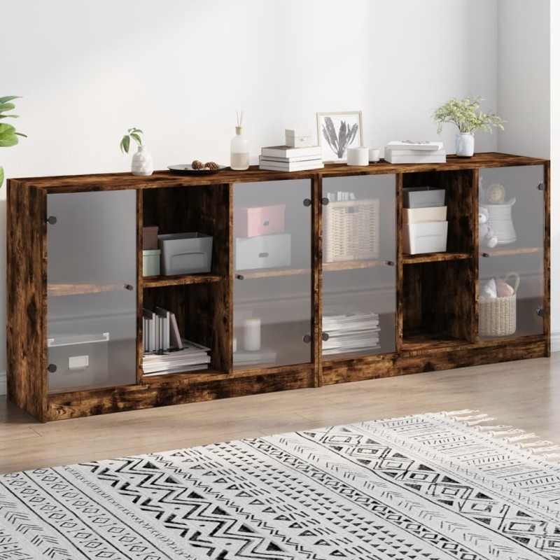 vidaXL Bücherschrank mit Türen Räuchereiche 204x37x75 cm Holzwerkstoff vidaXL Bücherschrank mit Türen Räuchereiche 204x37x75 cm Holzwerkstoff