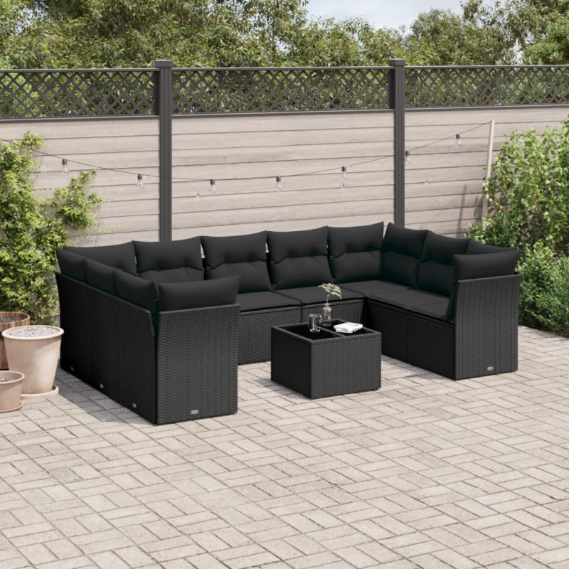 vidaXL 10-tlg. Garten-Sofagarnitur mit Kissen Schwarz Poly Rattan vidaXL 10-tlg. Garten-Sofagarnitur mit Kissen Schwarz Poly Rattan