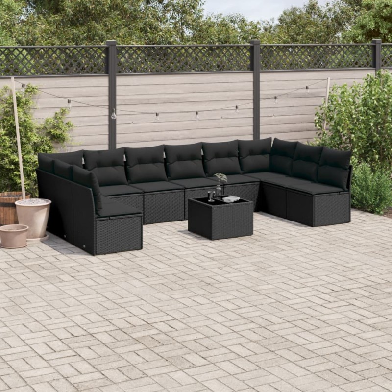 vidaXL 11-tlg. Garten-Sofagarnitur mit Kissen Schwarz Poly Rattan vidaXL 11-tlg. Garten-Sofagarnitur mit Kissen Schwarz Poly Rattan