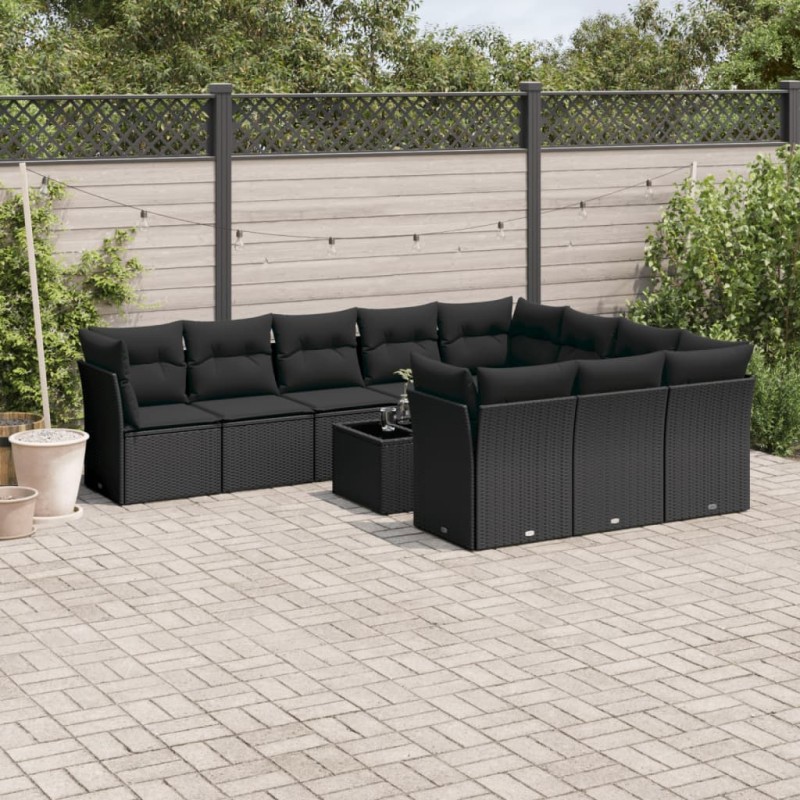 vidaXL 11-tlg. Garten-Sofagarnitur mit Kissen Schwarz Poly Rattan vidaXL 11-tlg. Garten-Sofagarnitur mit Kissen Schwarz Poly Rattan