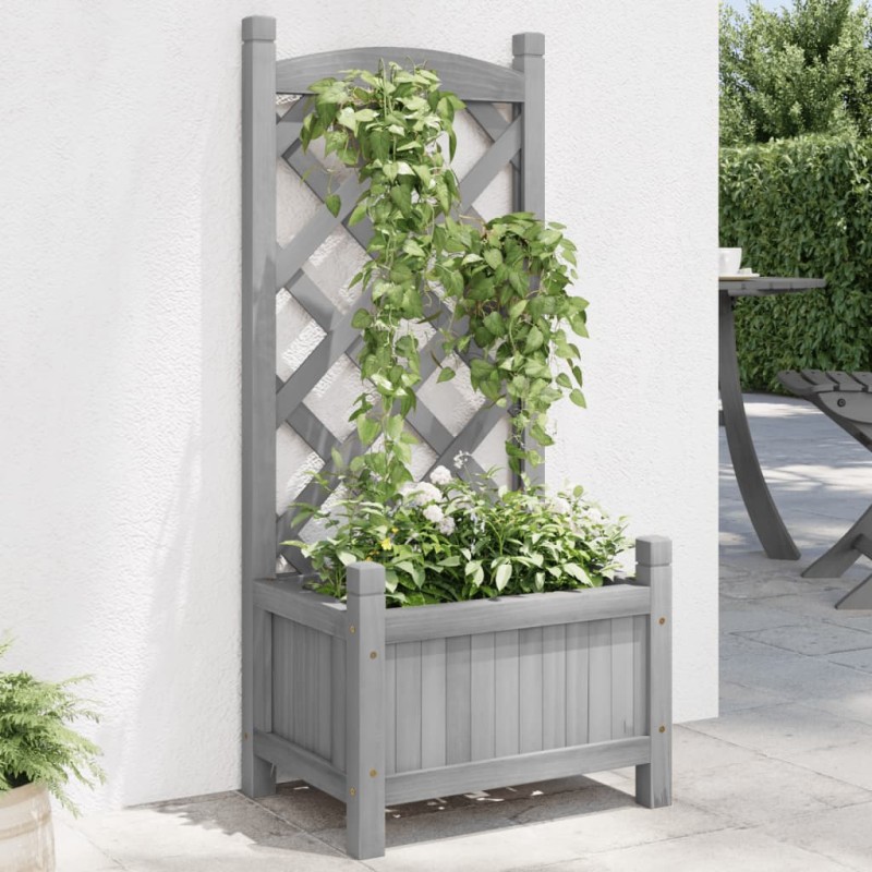 vidaXL Pflanzkübel mit Spalier Grau Massivholz Tanne vidaXL Pflanzkübel mit Spalier Grau Massivholz Tanne
