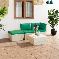 4-tlg. Garten-Sofagarnitur aus Paletten mit Kissen Fichtenholz