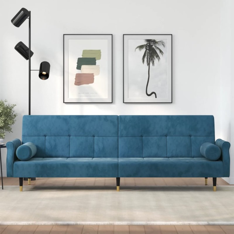 vidaXL Schlafsofa mit Kissen Blau Samt vidaXL Schlafsofa mit Kissen Blau Samt