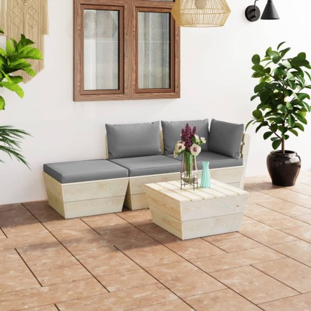 4-tlg. Garten-Sofagarnitur aus Paletten mit Kissen Fichtenholz