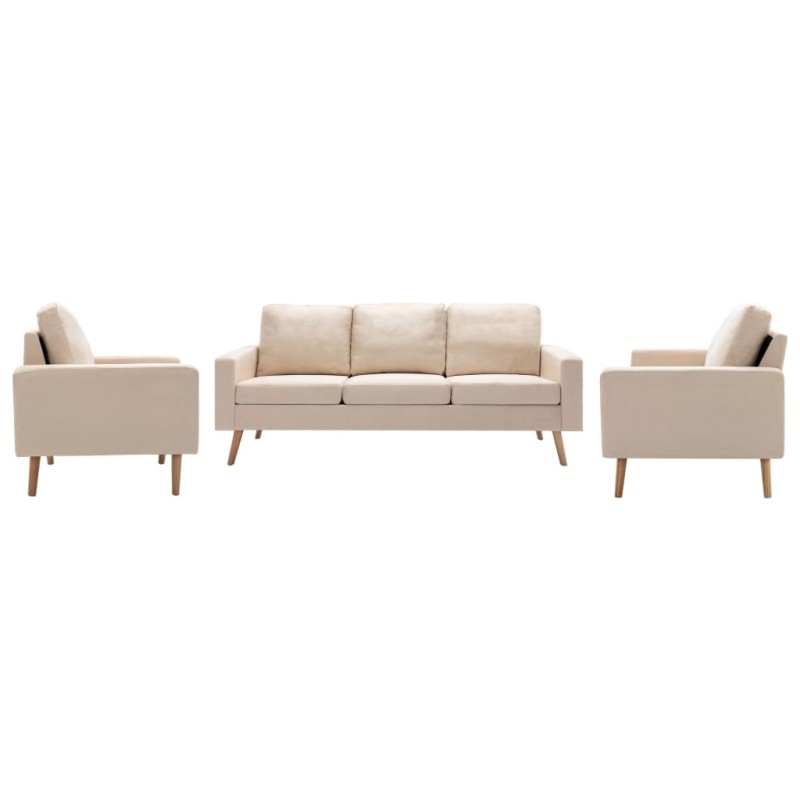 vidaXL 3-tlg. Sofagarnitur Stoff Creme vidaXL 3-tlg. Sofagarnitur Stoff Creme