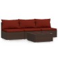 vidaXL 4-tlg. Garten-Lounge-Set mit Kissen Braun Poly Rattan vidaXL 4-tlg. Garten-Lounge-Set mit Kissen Braun Poly Rattan