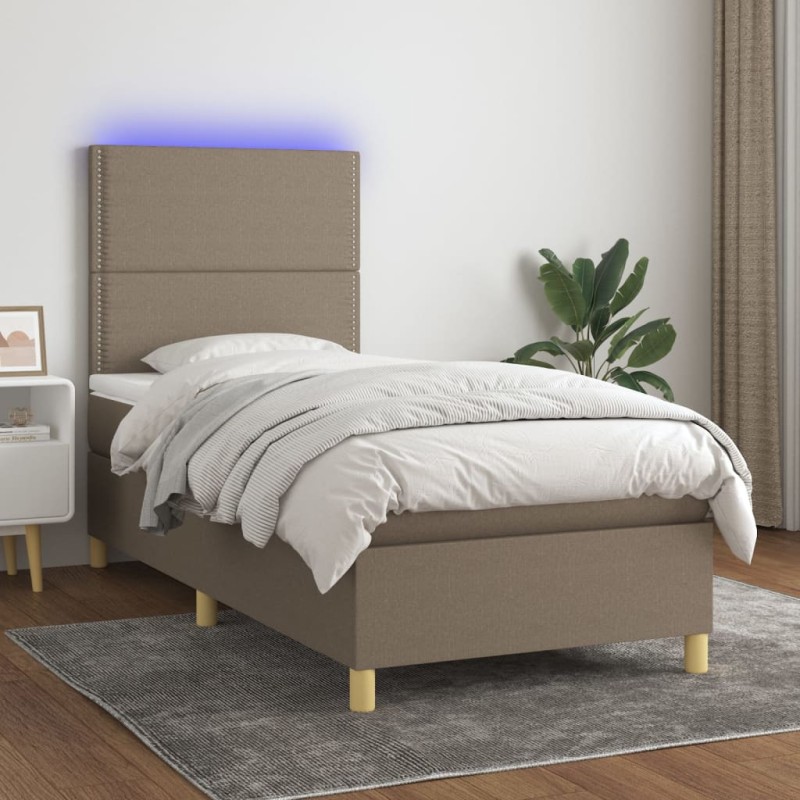vidaXL Boxspringbett mit Matratze & LED Taupe 80x200 cm Stoff vidaXL Boxspringbett mit Matratze & LED Taupe 80x200 cm Stoff