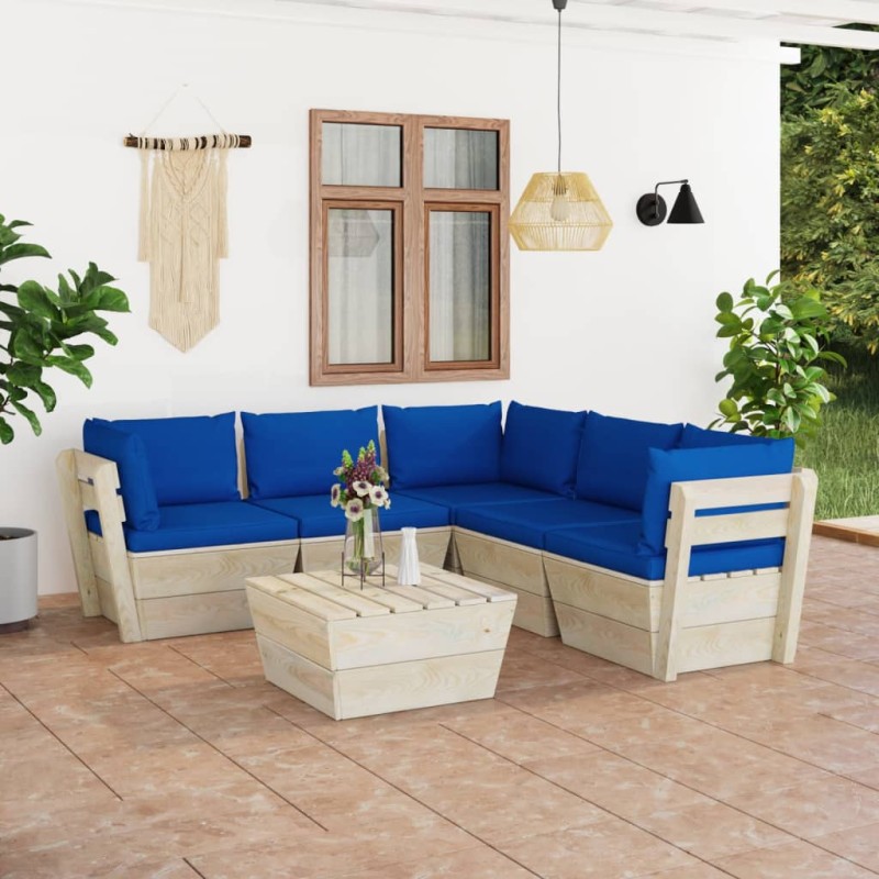 6-tlg. Garten-Sofagarnitur aus Paletten mit Kissen Fichtenholz 6-tlg. Garten-Sofagarnitur aus Paletten mit Kissen Fichtenholz