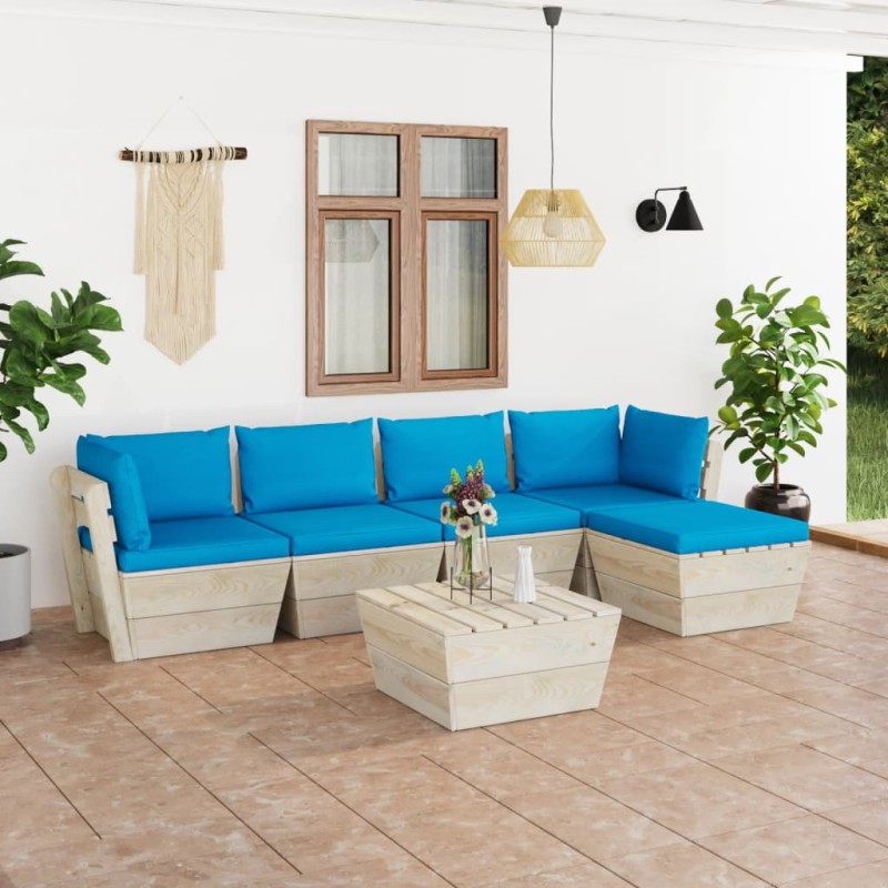 6-tlg. Garten-Sofagarnitur aus Paletten mit Kissen Fichtenholz 6-tlg. Garten-Sofagarnitur aus Paletten mit Kissen Fichtenholz