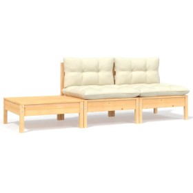 vidaXL 3-tlg. Garten-Lounge-Set mit Kissen in Creme Massivholz Kiefer