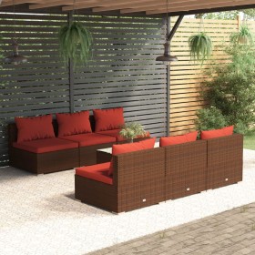 vidaXL 7-tlg. Garten-Lounge-Set mit Kissen Poly Rattan Braun