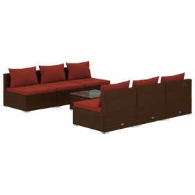 vidaXL 7-tlg. Garten-Lounge-Set mit Kissen Poly Rattan Braun