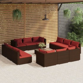 vidaXL 13-tlg. Garten-Lounge-Set mit Kissen Poly Rattan Braun