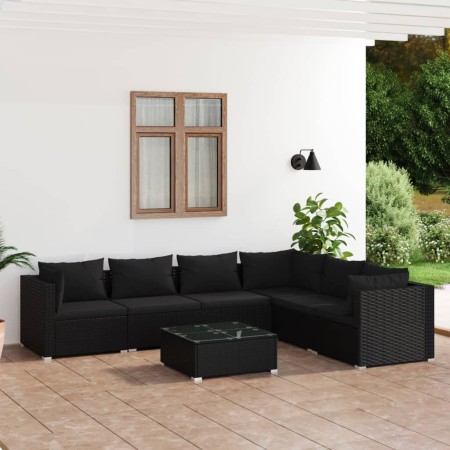 vidaXL 7-tlg. Garten-Lounge-Set mit Kissen Poly Rattan Schwarz