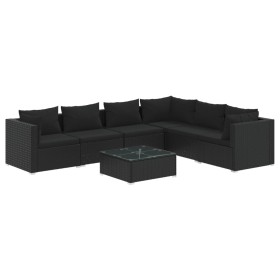 vidaXL 7-tlg. Garten-Lounge-Set mit Kissen Poly Rattan Schwarz