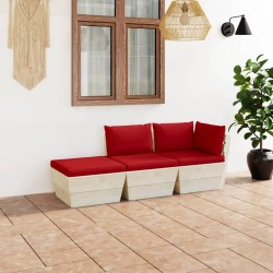 vidaXL 3-tlg. Garten-Sofagarnitur aus Paletten mit Kissen Fichtenholz