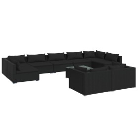 vidaXL 10-tlg. Garten-Lounge-Set mit Kissen Schwarz Poly Rattan