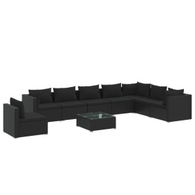 vidaXL 9-tlg. Garten-Lounge-Set mit Kissen Poly Rattan Schwarz