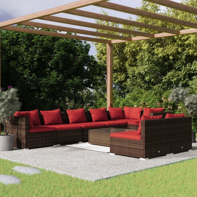 vidaXL 9-tlg. Garten-Lounge-Set mit Kissen Braun Poly Rattan vidaXL 9-tlg. Garten-Lounge-Set mit Kissen Braun Poly Rattan