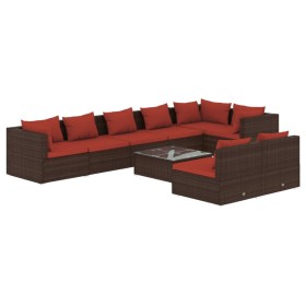 vidaXL 9-tlg. Garten-Lounge-Set mit Kissen Braun Poly Rattan